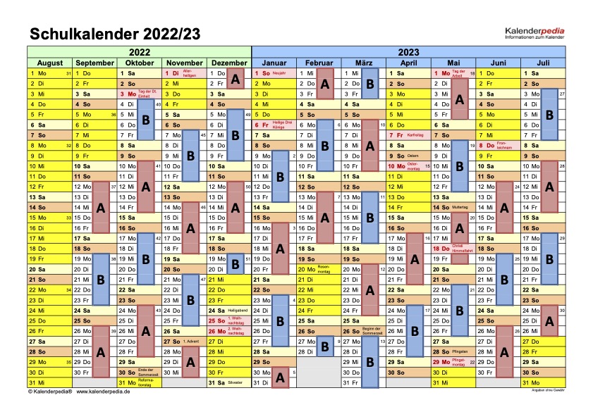 Kalender 2022 2023 A B Wochen 1